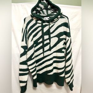 Nine West Hooded green striped hooded sweatshirt.